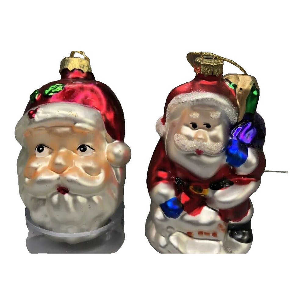 Santa Christmas Tree Ornament Blown Glass Lot of 2 Regent Products Holiday